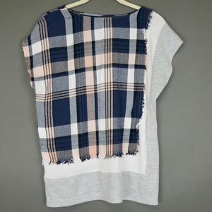 Anthropologie Blue and Pink Plaid T-shirt Top